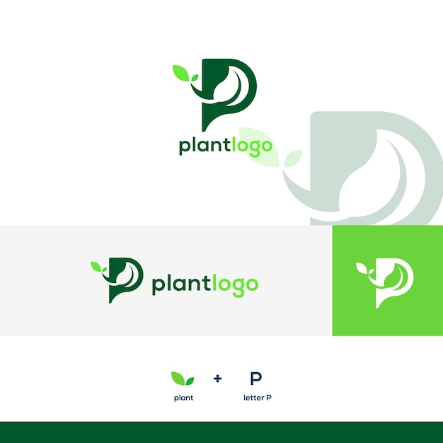Modello di logo della lettera P della pianta