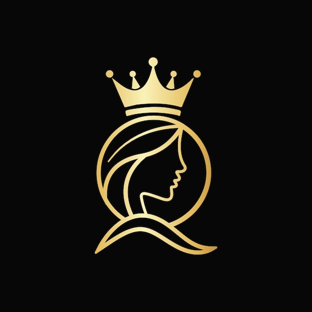 Modello di logo della regina di lusso Logo cosmetico di lusso Logo della regina con lettera Q