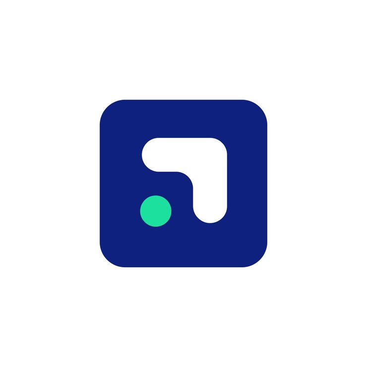 Modello di logo di rettangoli arrotondati semplici con freccia e punto