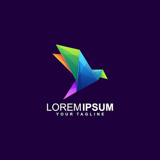 Modello di logo gradiente uccello origami