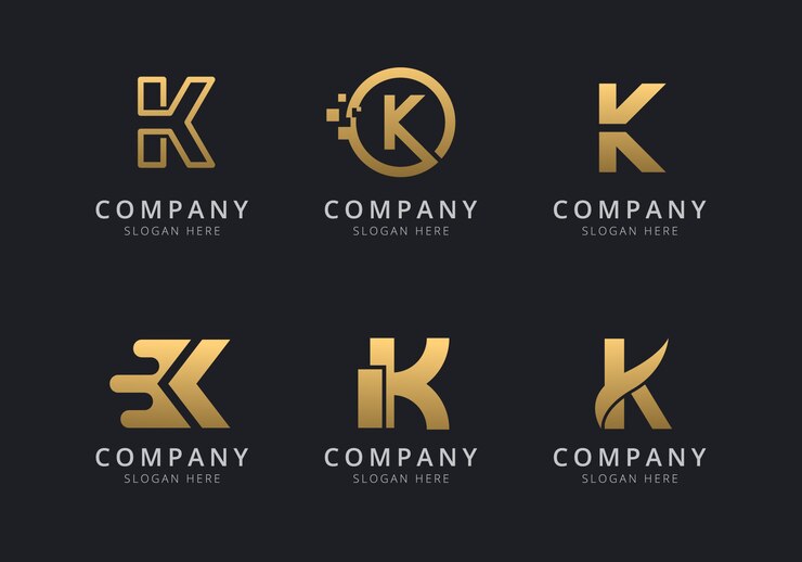 Modello di logo K iniziale con un colore dorato per l'azienda