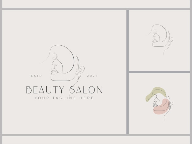 Modello di logo set astratto monoline per illustrazioni di donne Vettore Premium