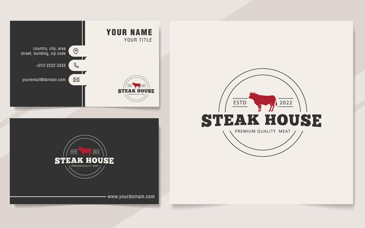 Modello di logo Steak house premium con modello di biglietto da visita