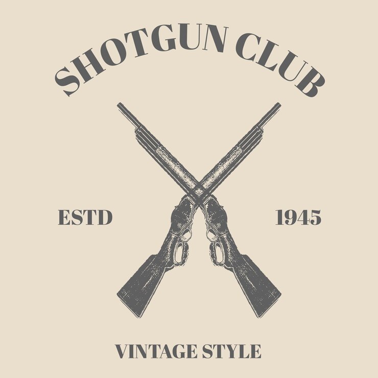 Modello di logo vintage fucile. Fucile da caccia incrociato. Adatto per pubblicità, attrezzatura da caccia, club