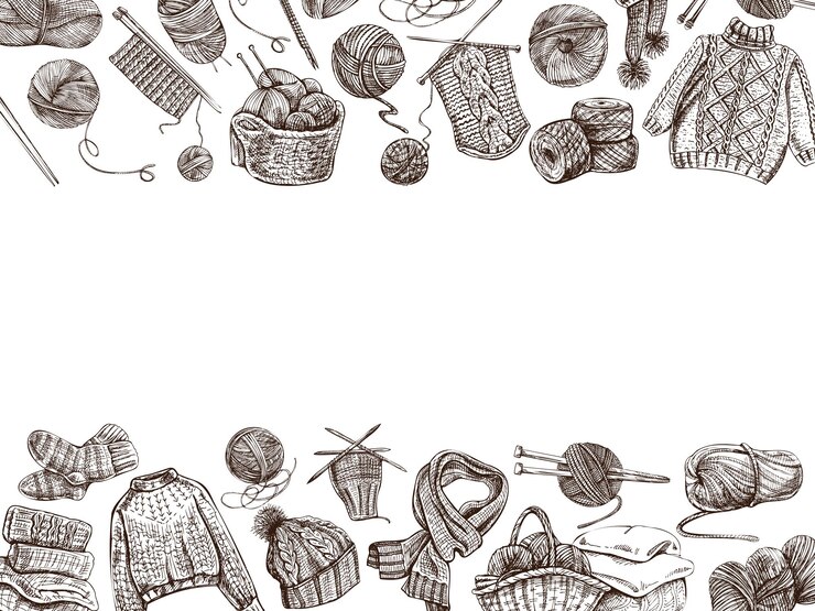 Vettore modello di maglieria vintage disegnato a mano in stile vintage doodle con uno spazio vuoto al centro