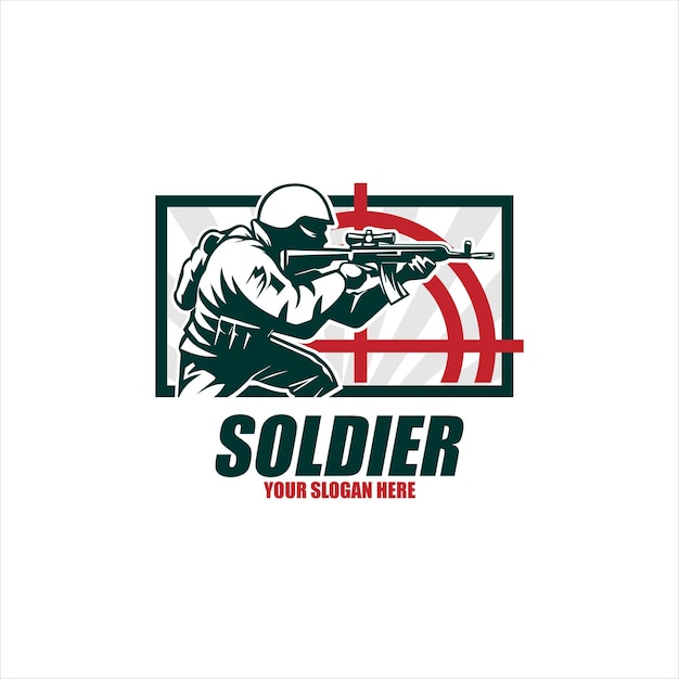Modello di mascotte del logo del soldato militare Icona vettoriale delle forze speciali del soldato