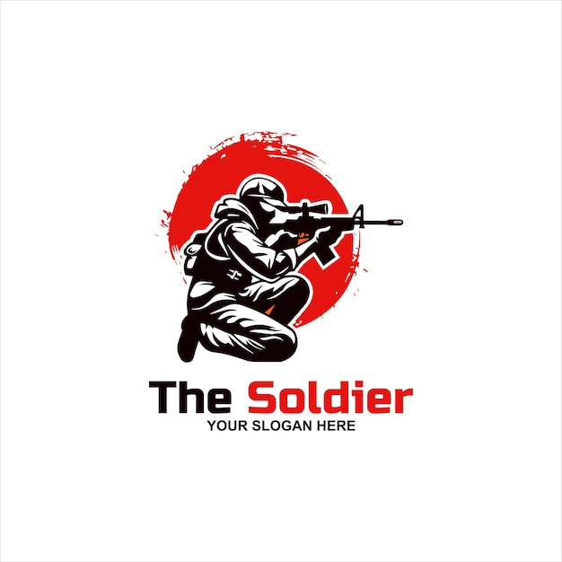 Modello di mascotte del logo del soldato militare Icona vettoriale delle forze speciali del soldato