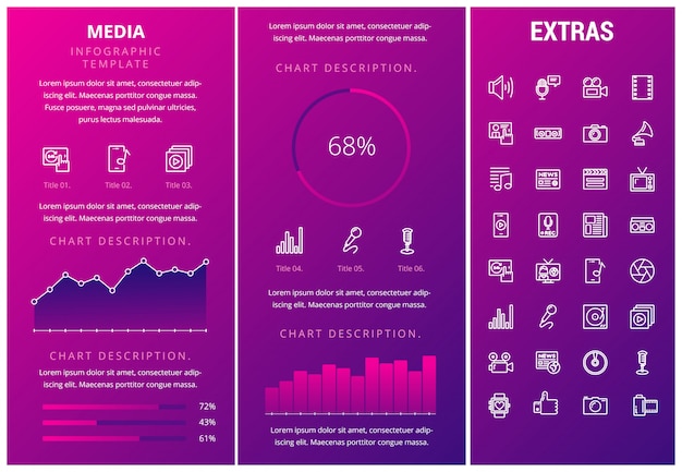 Modello di media infografica, elementi e icone