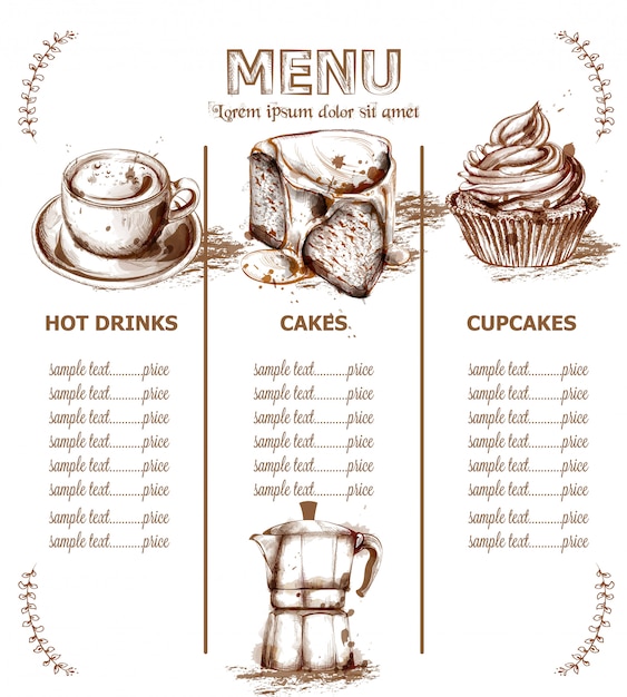 Modello di menu bevande e dolci