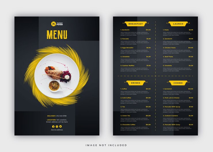Vettore modello di menu cibo ristorante caffetteria con copertina