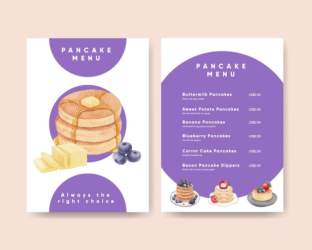 Modello di menu con concetto di happy pancake day in stile acquerello