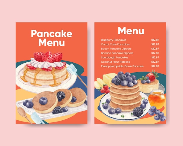 Modello di menu con concetto di happy pancake day in stile acquerello