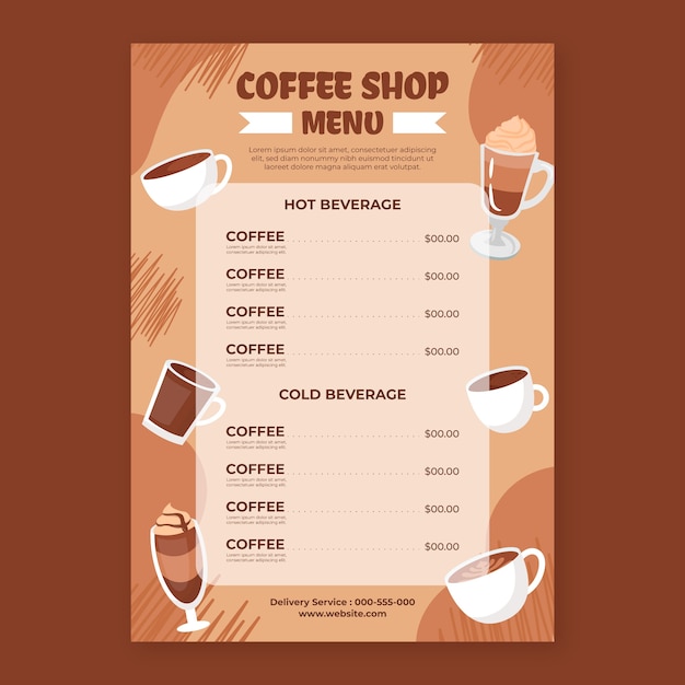Modello di menu del caffè piatto
