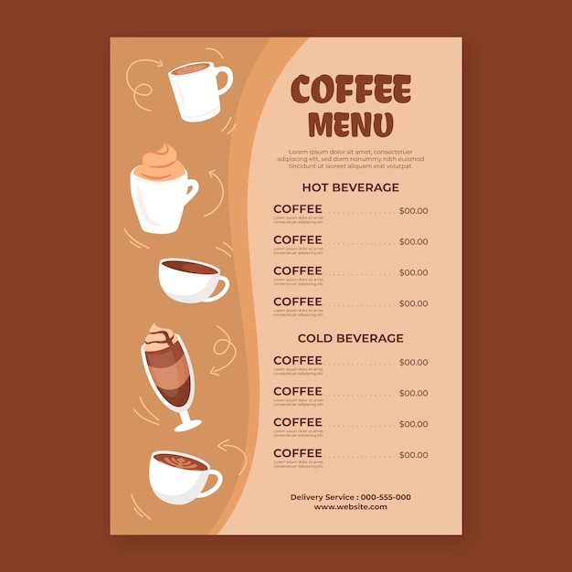 Modello di menu del caffè piatto