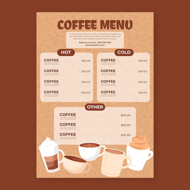 Modello di menu del caffè piatto
