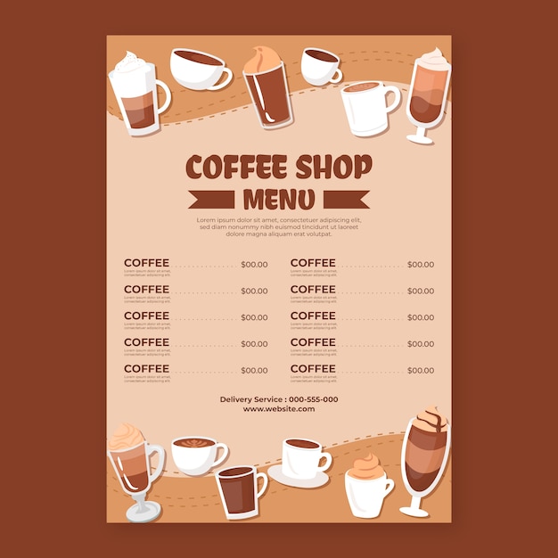 Modello di menu del caffè piatto