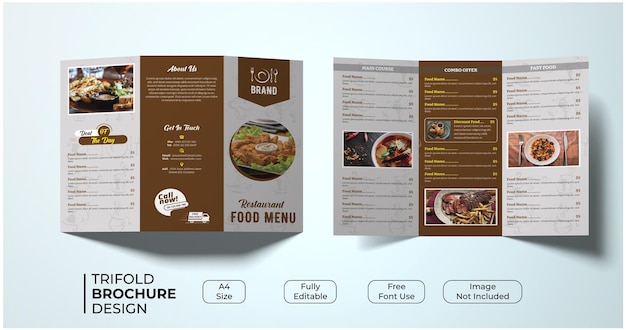 Modello di menu del cibo del ristorante a tre ante