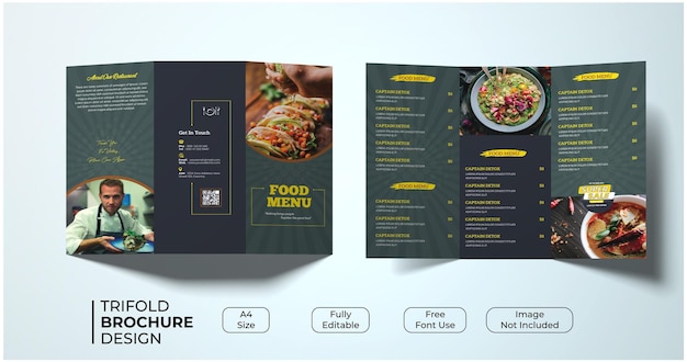 Modello di menu del cibo del ristorante a tre ante