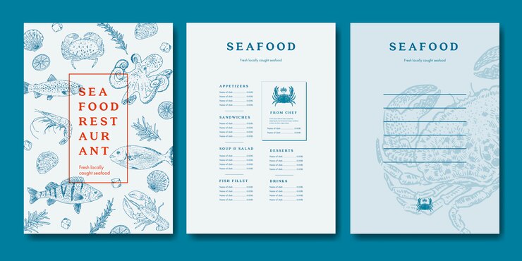 Modello di menu del ristorante di pesce