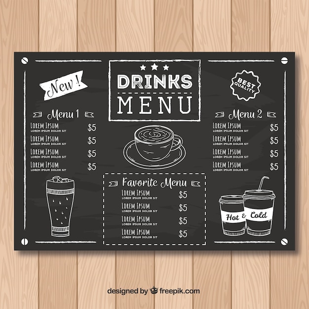 Modello di menu del ristorante in stile lavagna