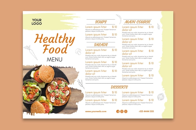 Modello di menu del ristorante sano