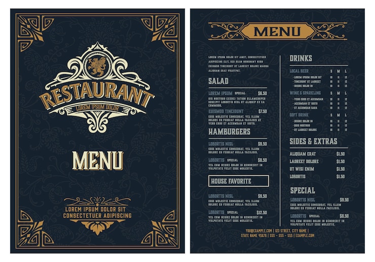 Vettore modello di menu del ristorante. stile vintage.