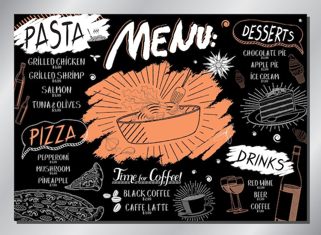 Modello di menu del tavolo della pasta vintage