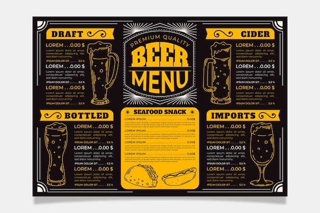 Modello di menu della birra disegnato a mano