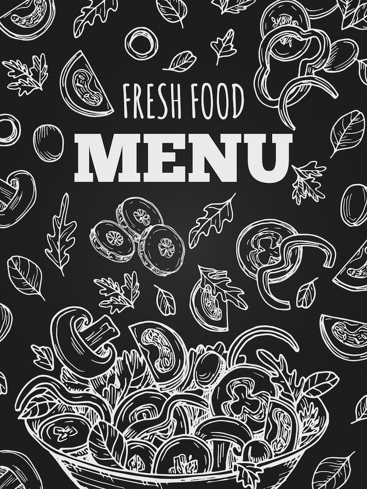 Vettore modello di menu di cibo fresco lavagna