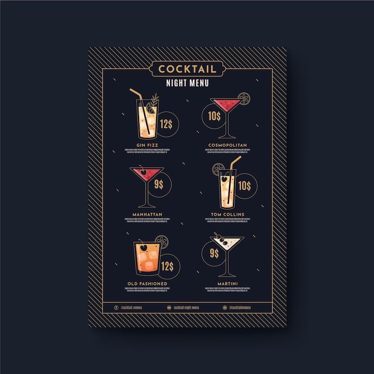 Vettore modello di menu di cocktail