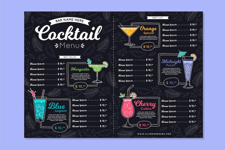 Vettore modello di menu di cocktail