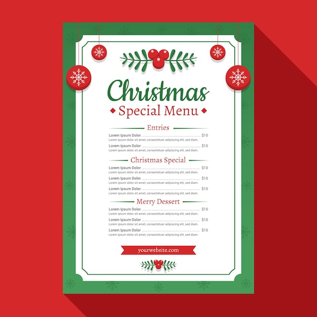 Modello di menu di natale design piatto