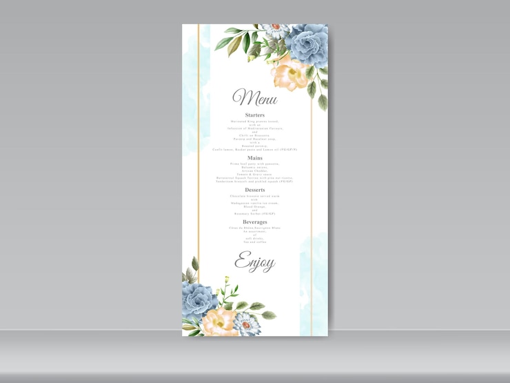 Vettore modello di menu di nozze con fiori disegnati a mano