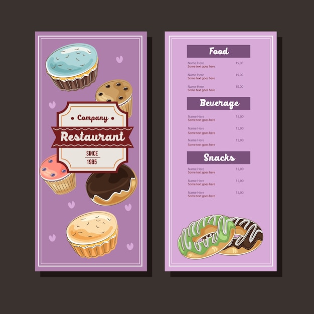 modello di menu di panetteria in stile disegnato a mano