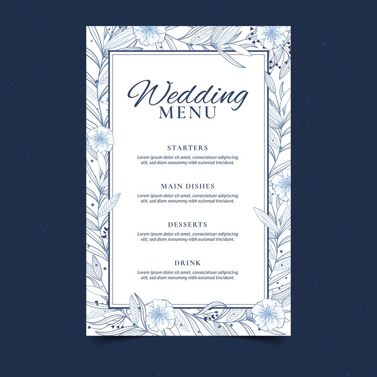 Vettore modello di menu matrimonio floreale