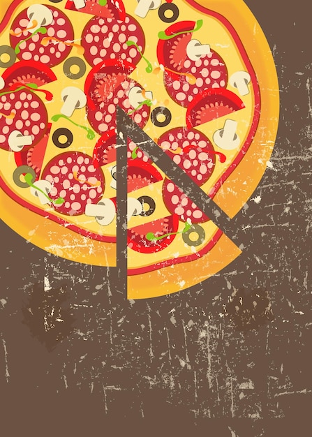 Modello di menu pizza in illustrazione vettoriale vintage retrò stile grunge