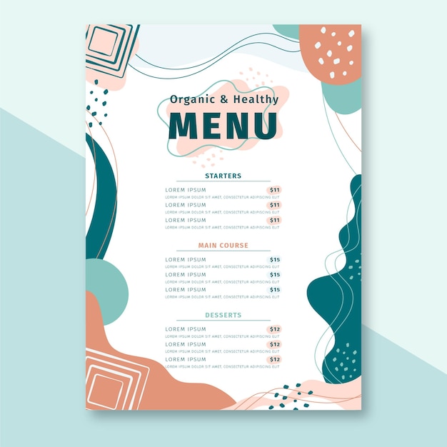 Modello di menu ristorante astratto disegnato a mano