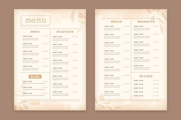 Modello di menu ristorante cibo sano vintage