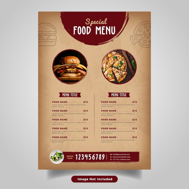 Modello di menu volantino alimentare. menu fast food vintage per ristorante