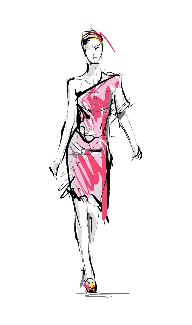Vettore modello di moda donna schizzo vettoriale disegnato a mano