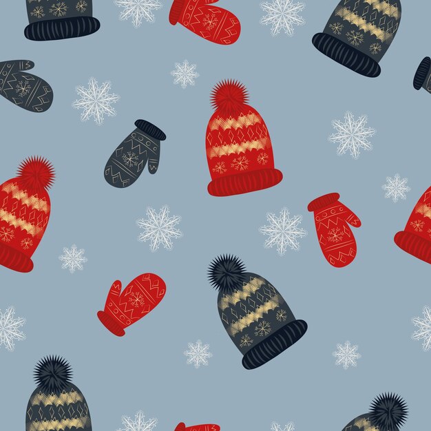 Modello di Natale. Cappello e guanti invernali. Illustrazione vettoriale di alta qualità.