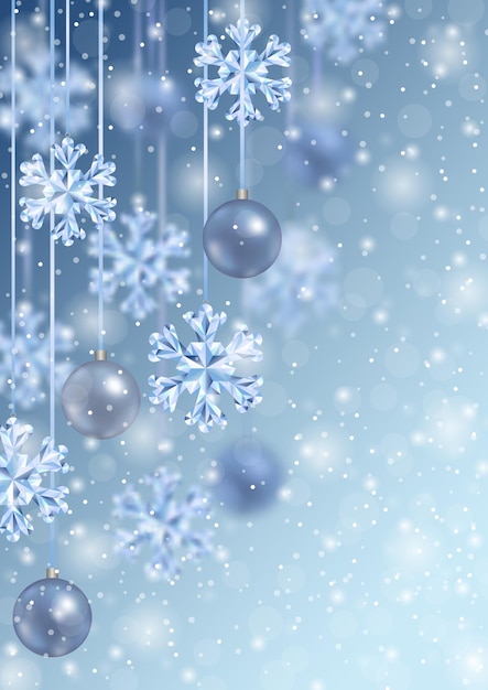 Modello di Natale e Capodanno con effetto bokeh Inverno mock up con fiocchi di neve di cristallo