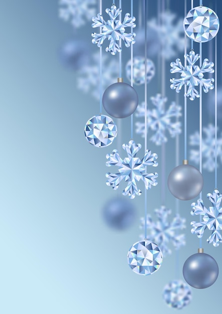 Modello di Natale e Capodanno con effetto bokeh Inverno mock up con fiocchi di neve di cristallo