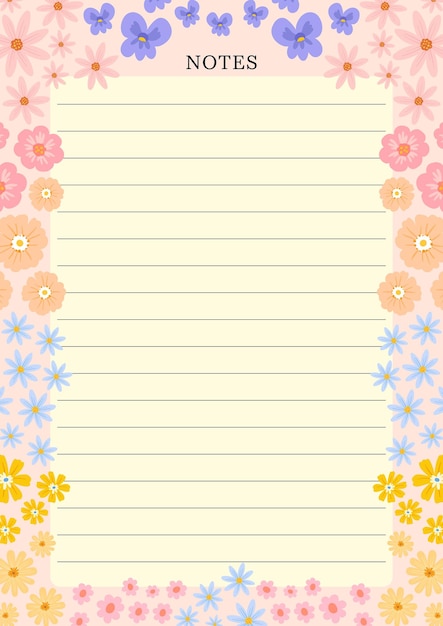 modello di nota con fiori colorati