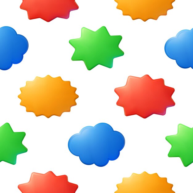 Modello di nuvole colorate e stelle in stile cartone animato per la stampa e il design Illustrazione vettoriale