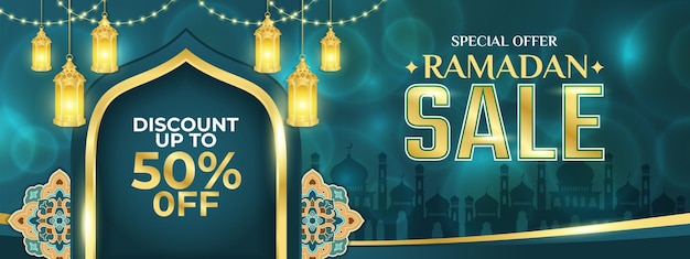 Modello di ornamento islamico di vendita del Ramadan per il feed dei social media della copertina del poster di banner di sfondo