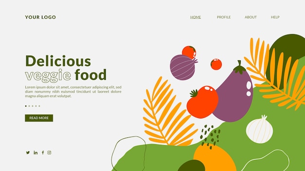 Modello di pagina di destinazione del cibo vegetariano disegnato a mano