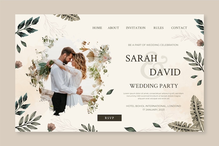 Vettore modello di pagina di destinazione del matrimonio boho dell'acquerello