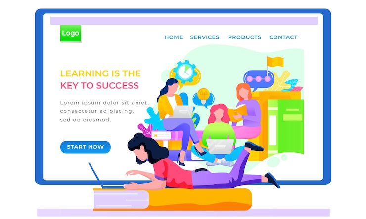 Vettore modello di pagina di destinazione del negozio applicazione per l'apprendimento online le ragazze vengono formate su internet