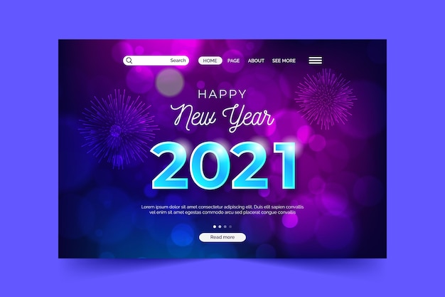 Modello di pagina di destinazione del nuovo anno sfocato